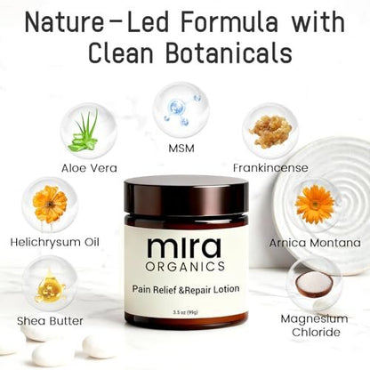 Mira Natural Relief & Repair Lotion – Fast-Absorbing, Non-Greasy Formula for Muscle & Joint Discomfort with Botanical Blend & Moisturizing Care for All Skin Types (3.5 Fl Oz) Avelisse