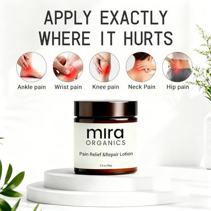 Mira Natural Relief & Repair Lotion – Fast-Absorbing, Non-Greasy Formula for Muscle & Joint Discomfort with Botanical Blend & Moisturizing Care for All Skin Types (3.5 Fl Oz) Avelisse