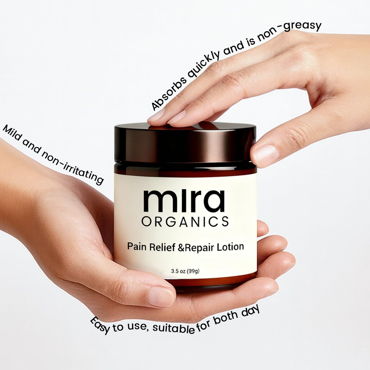 Mira Natural Relief & Repair Lotion – Fast-Absorbing, Non-Greasy Formula for Muscle & Joint Discomfort with Botanical Blend & Moisturizing Care for All Skin Types (3.5 Fl Oz) Avelisse