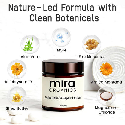 Mira Natural Relief & Repair Lotion – Fast-Absorbing, Non-Greasy Formula for Muscle & Joint Discomfort with Botanical Blend & Moisturizing Care for All Skin Types (3.5 Fl Oz) Avelisse