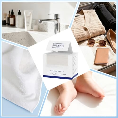 Clean Skin Face Towels XL - Disposable Face Towelettes (50 Count) Plant-Based Cleansing Towelettes for Skincare & Makeup Removal, Unscented Facial Cloths, Soft and Gentle, 100% Viscose Fiber Avelisse
