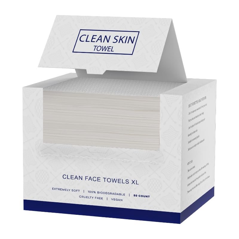 Clean Skin Face Towels XL - Disposable Face Towelettes (50 Count) Plant-Based Cleansing Towelettes for Skincare & Makeup Removal, Unscented Facial Cloths, Soft and Gentle, 100% Viscose Fiber Avelisse