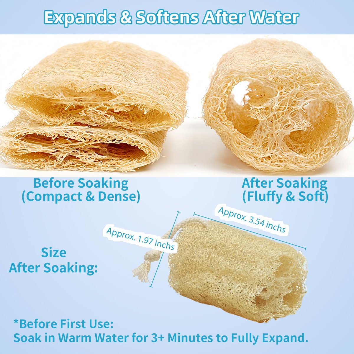 Natural Loofah Exfoliating Body Sponge Scrubber - Plant-Based Organic Luffa for Men & Women Skin Care, Bath Shower Cleaning Back & Face (4 Inch, 4 Pack) - görsel 7