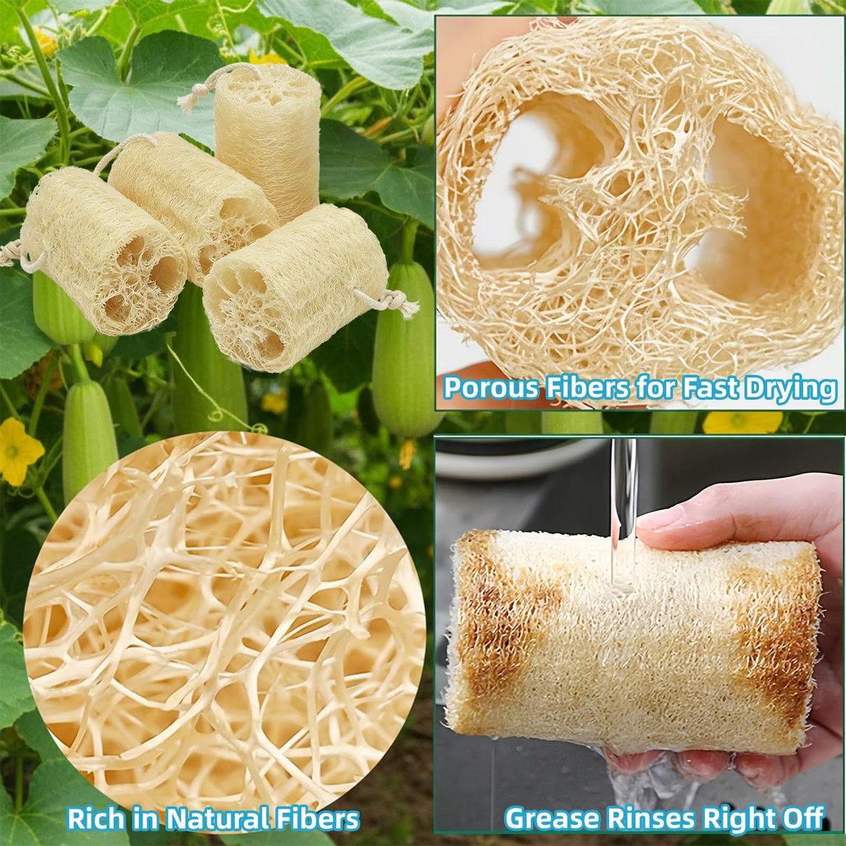 Natural Loofah Exfoliating Body Sponge Scrubber - Plant-Based Organic Luffa for Men & Women Skin Care, Bath Shower Cleaning Back & Face (4 Inch, 4 Pack) - görsel 11