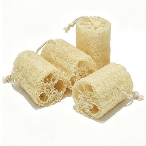 Natural Loofah Exfoliating Body Sponge Scrubber - Plant-Based Organic Luffa for Men & Women Skin Care, Bath Shower Cleaning Back & Face (4 Inch, 4 Pack) - görsel 2