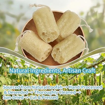 Natural Loofah Exfoliating Body Sponge Scrubber - Plant-Based Organic Luffa for Men & Women Skin Care, Bath Shower Cleaning Back & Face (4 Inch, 4 Pack)