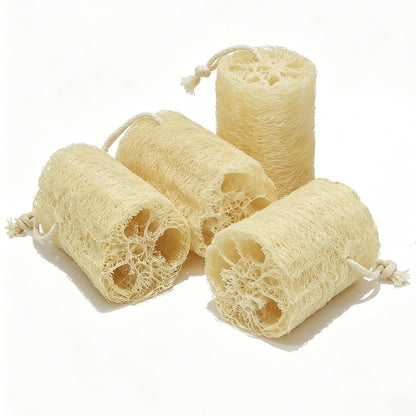 Natural Loofah Exfoliating Body Sponge Scrubber - Plant-Based Organic Luffa for Men & Women Skin Care, Bath Shower Cleaning Back & Face (4 Inch, 4 Pack)