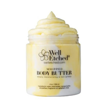 Lemon Meringue Body Butter - Handcrafted Whipped Shea & Mango Butter, Fast Absorbing Natural Moisturizer for Dry Skin, Eczema, Stretch Marks, After Sun - 8 fl oz