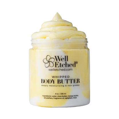 Lemon Meringue Body Butter - Handcrafted Whipped Shea & Mango Butter, Fast Absorbing Natural Moisturizer for Dry Skin, Eczema, Stretch Marks, After Sun - 8 fl oz