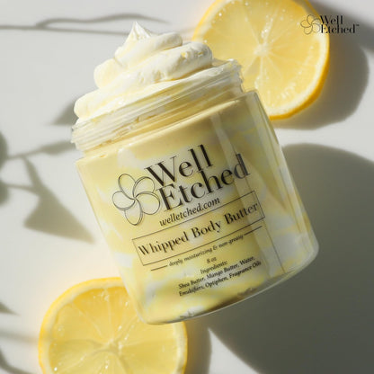 Lemon Meringue Body Butter - Handcrafted Whipped Shea & Mango Butter, Fast Absorbing Natural Moisturizer for Dry Skin, Eczema, Stretch Marks, After Sun - 8 fl oz