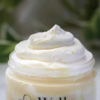 Lemon Meringue Body Butter - Handcrafted Whipped Shea & Mango Butter, Fast Absorbing Natural Moisturizer for Dry Skin, Eczema, Stretch Marks, After Sun - 8 fl oz