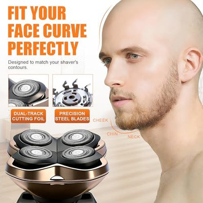 BILLAR Replacement Blade Shaver PRO 4 Head for Electric Shaver – Compatible with Skull Pitbull, Butterfly Kiss PRO & Palm Shavers (3 Pack with Cleaning Brushes)