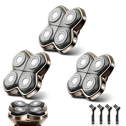 BILLAR Replacement Blade Shaver PRO 4 Head for Electric Shaver – Compatible with Skull Pitbull, Butterfly Kiss PRO & Palm Shavers (3 Pack with Cleaning Brushes)