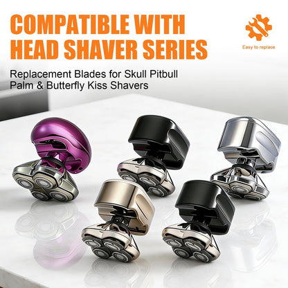 BILLAR Replacement Blade Shaver PRO 4 Head for Electric Shaver – Compatible with Skull Pitbull, Butterfly Kiss PRO & Palm Shavers (3 Pack with Cleaning Brushes)