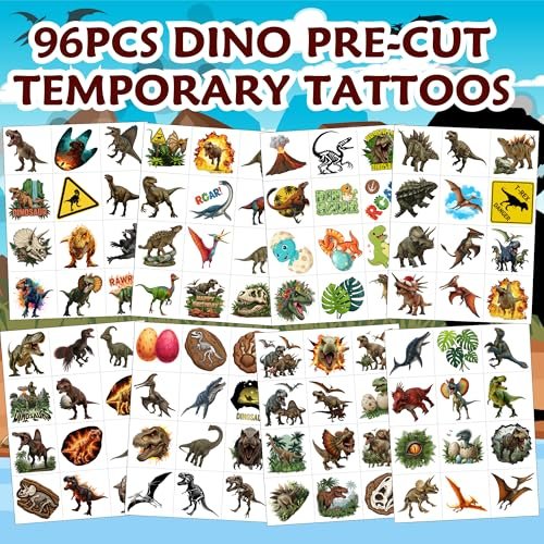 96-Piece Dinosaur Temporary Tattoos for Kids – Dinosaur Birthday Party Favors, Decorations, and Classroom Prizes - görsel 6