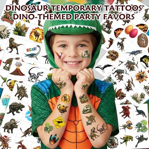 96-Piece Dinosaur Temporary Tattoos for Kids – Dinosaur Birthday Party Favors, Decorations, and Classroom Prizes - görsel 4