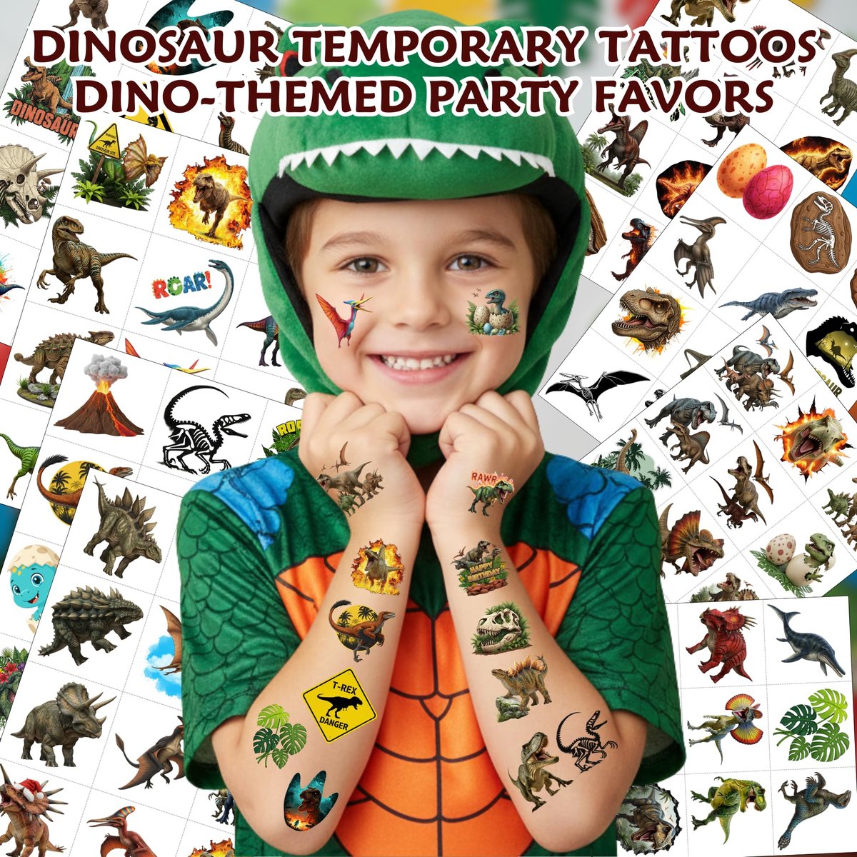 96-Piece Dinosaur Temporary Tattoos for Kids – Dinosaur Birthday Party Favors, Decorations, and Classroom Prizes - görsel 3