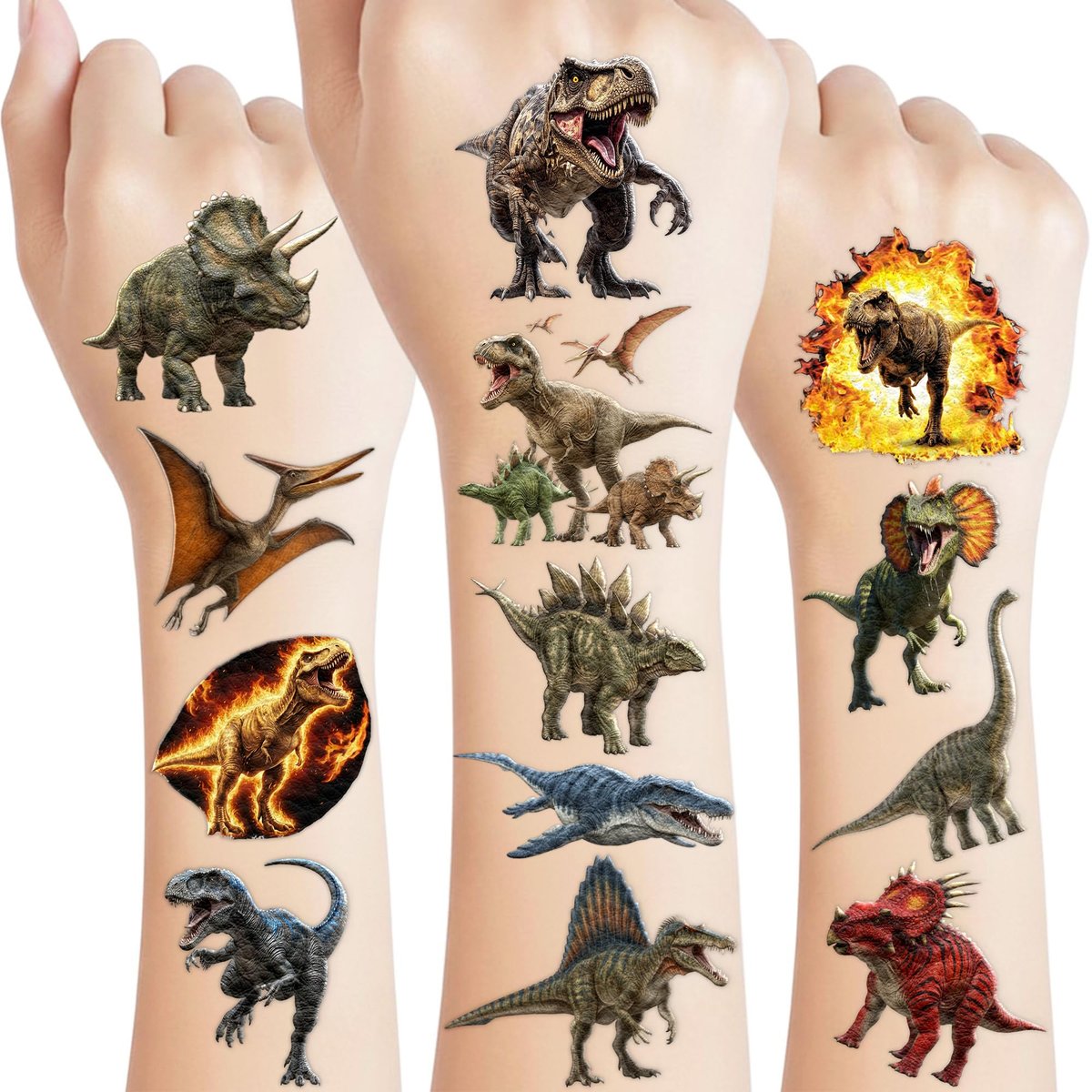 96-Piece Dinosaur Temporary Tattoos for Kids – Dinosaur Birthday Party Favors, Decorations, and Classroom Prizes - görsel 1