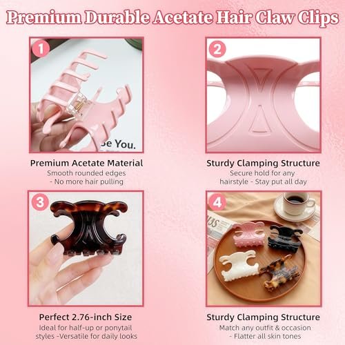 Premium Durable Acetate Butterfly Hair Clips, Celine Hair Clip, 4 Pack Medium Size Acetate Hair Claw Clips with Secure Hold, Perfect for Updos (2.76 x 1.66 in) Avelisse