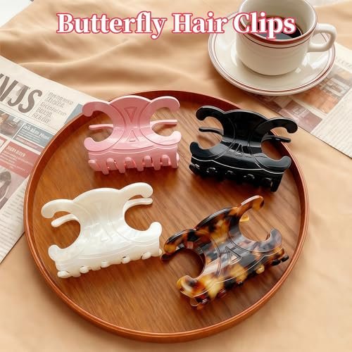 Premium Durable Acetate Butterfly Hair Clips, Celine Hair Clip, 4 Pack Medium Size Acetate Hair Claw Clips with Secure Hold, Perfect for Updos (2.76 x 1.66 in) Avelisse