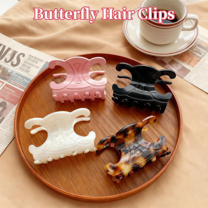 Premium Durable Acetate Butterfly Hair Clips, Celine Hair Clip, 4 Pack Medium Size Acetate Hair Claw Clips with Secure Hold, Perfect for Updos (2.76 x 1.66 in) Avelisse