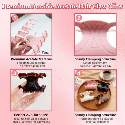 Premium Durable Acetate Butterfly Hair Clips, Celine Hair Clip, 4 Pack Medium Size Acetate Hair Claw Clips with Secure Hold, Perfect for Updos (2.76 x 1.66 in) Avelisse