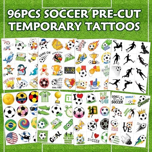 96-Piece Soccer Temporary Tattoos Stickers – Sport Party Favors, Birthday Supplies & Classroom Prizes for Kids & Teens - görsel 6