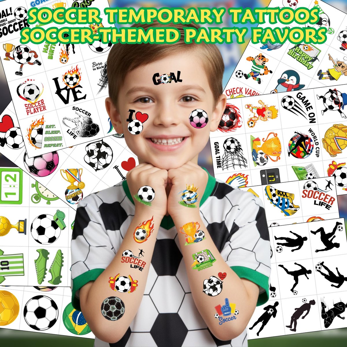96-Piece Soccer Temporary Tattoos Stickers – Sport Party Favors, Birthday Supplies & Classroom Prizes for Kids & Teens - görsel 3