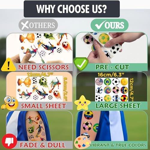 96-Piece Soccer Temporary Tattoos Stickers – Sport Party Favors, Birthday Supplies & Classroom Prizes for Kids & Teens - görsel 8