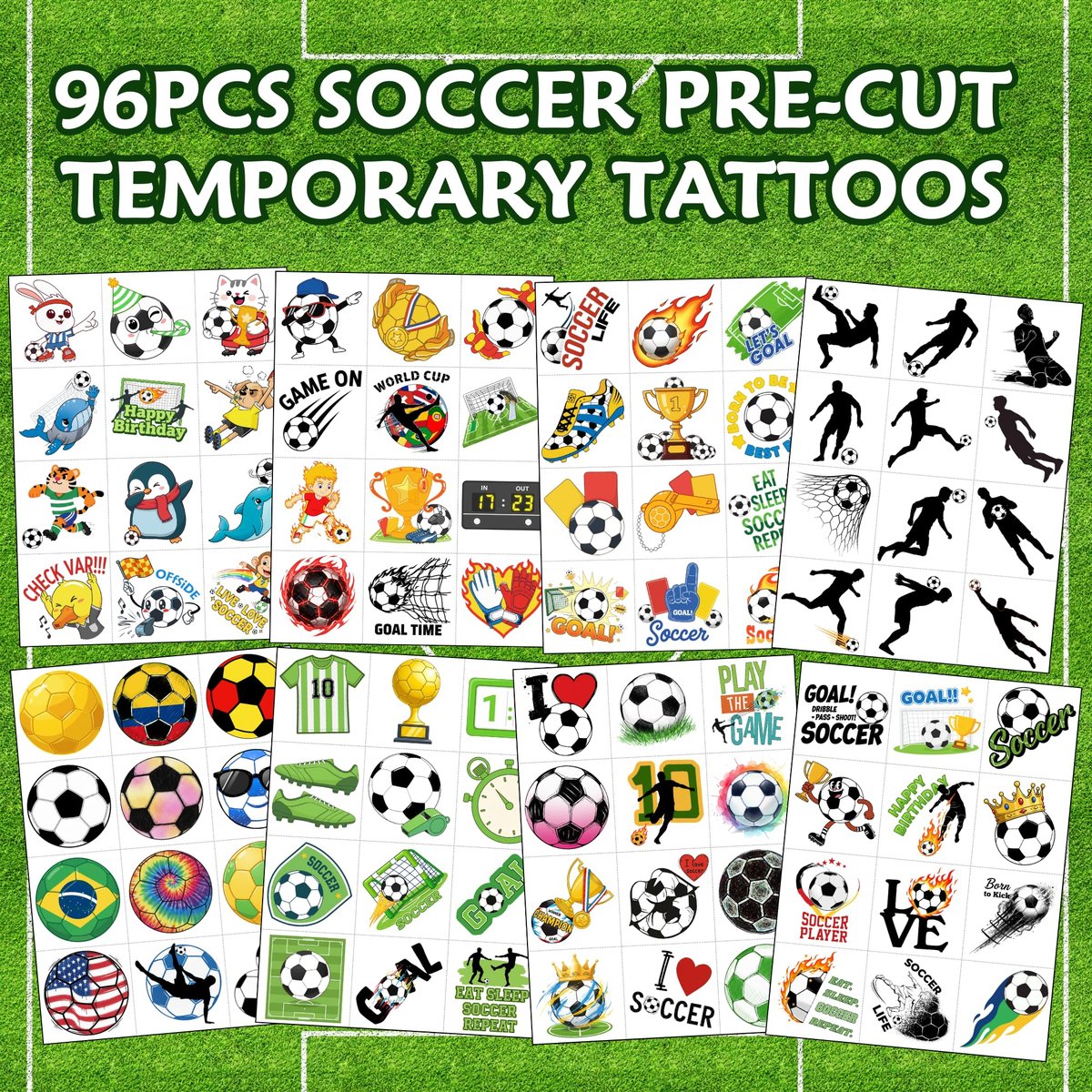 96-Piece Soccer Temporary Tattoos Stickers – Sport Party Favors, Birthday Supplies & Classroom Prizes for Kids & Teens - görsel 5