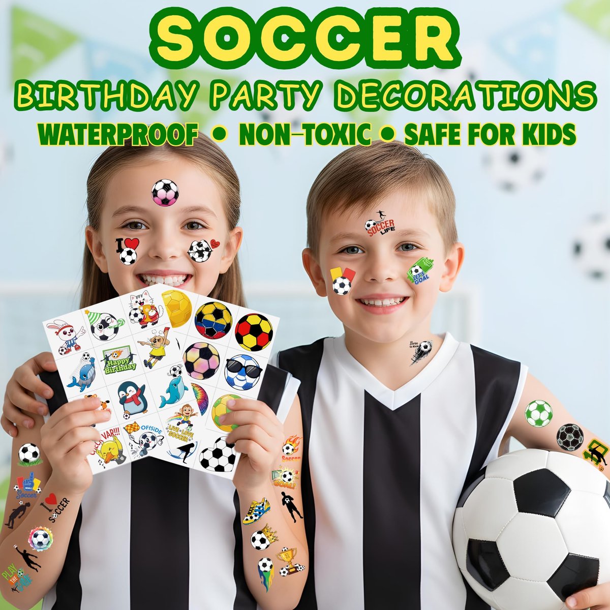 96-Piece Soccer Temporary Tattoos Stickers – Sport Party Favors, Birthday Supplies & Classroom Prizes for Kids & Teens - görsel 13