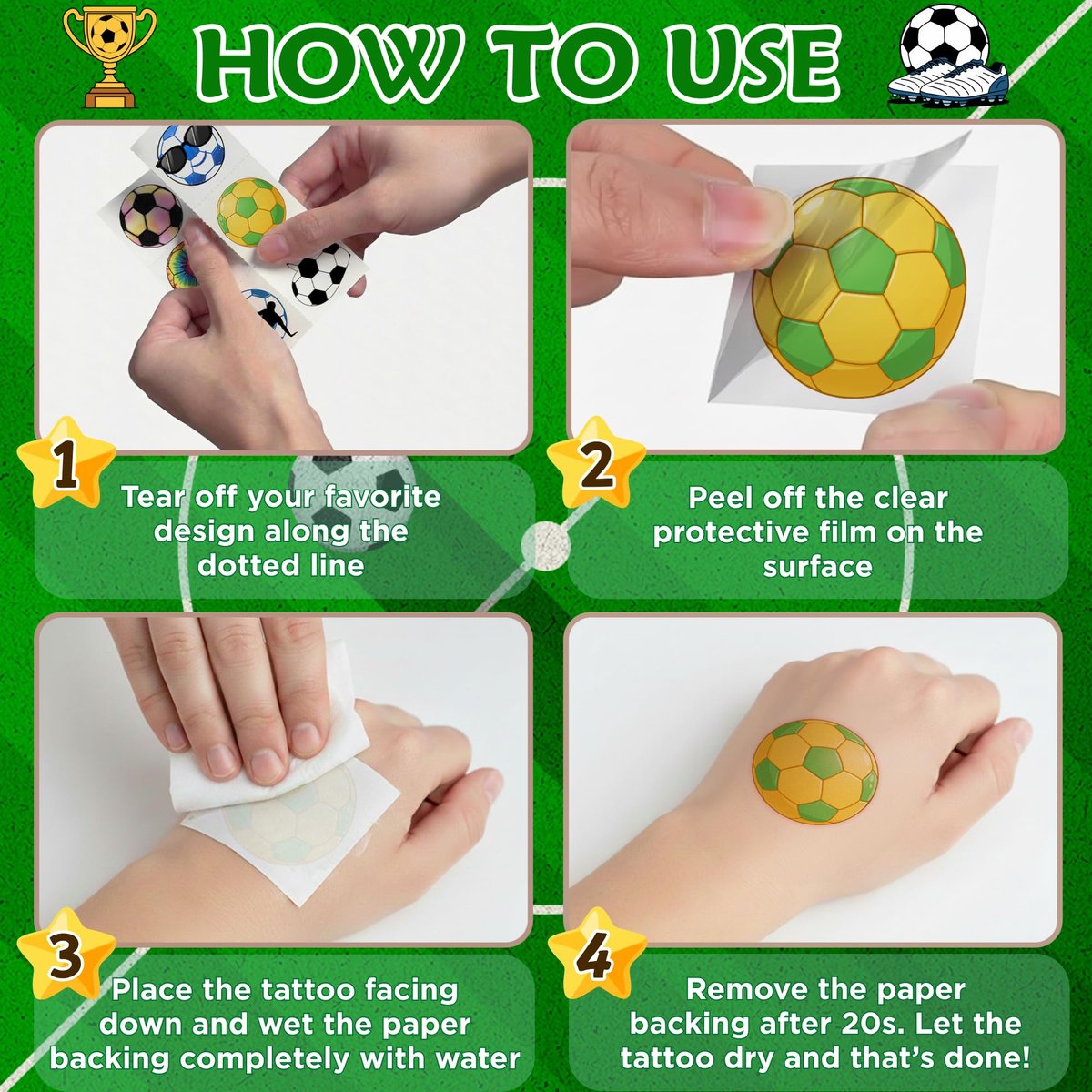 96-Piece Soccer Temporary Tattoos Stickers – Sport Party Favors, Birthday Supplies & Classroom Prizes for Kids & Teens - görsel 17