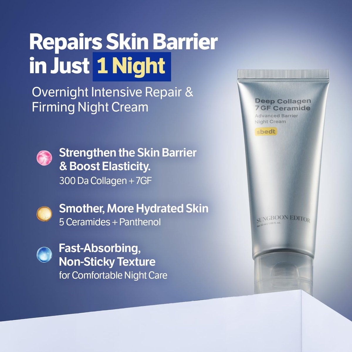 SUNGBOON EDITOR Deep Collagen 7GF Korean Night Cream for Face and Neck | Advanced Skincare Formula with 5 Ceramides & Retinol | Firm-Looking & Barrier-Supporting Nighttime Moisturizer, 1.69 oz Avelisse
