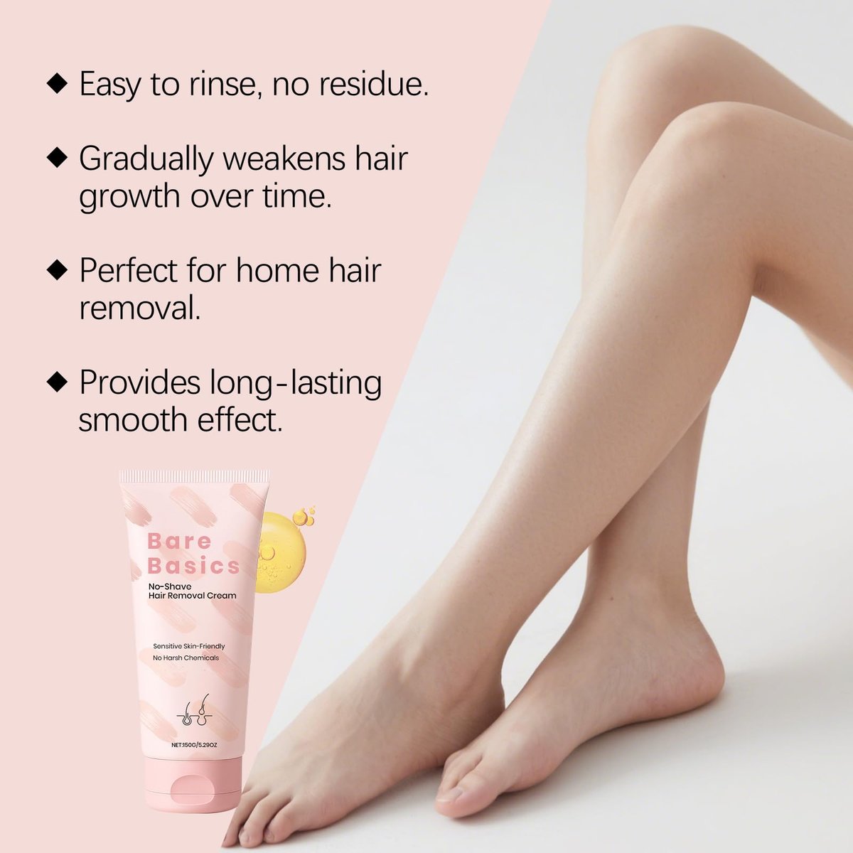 Bare Basic Hair Removal Cream for Women – Gentle No-Shave Depilatory with Vitamin E & B5, Moisturizing Formula, 5.29 Fl Oz Avelisse
