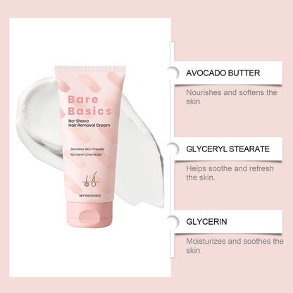 Bare Basic Hair Removal Cream for Women – Gentle No-Shave Depilatory with Vitamin E & B5, Moisturizing Formula, 5.29 Fl Oz Avelisse