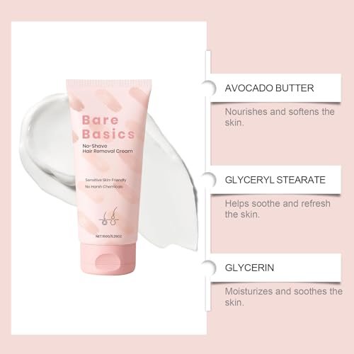 Bare Basic Hair Removal Cream for Women – Gentle No-Shave Depilatory with Vitamin E & B5, Moisturizing Formula, 5.29 Fl Oz Avelisse