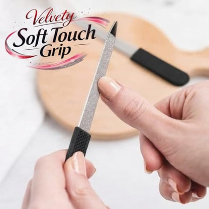 Professional Sapphire Black Nail File – Fine & Coarse, 5" Stainless Steel, Double-Sided Metal File, Ergonomic Non-Slip Handle, for Natural, Gel, Acrylic Nails, Manicure & Pedicure Tool Avelisse