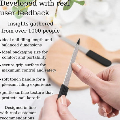Professional Sapphire Black Nail File – Fine & Coarse, 5" Stainless Steel, Double-Sided Metal File, Ergonomic Non-Slip Handle, for Natural, Gel, Acrylic Nails, Manicure & Pedicure Tool Avelisse