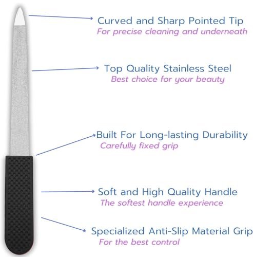 Professional Sapphire Black Nail File – Fine & Coarse, 5" Stainless Steel, Double-Sided Metal File, Ergonomic Non-Slip Handle, for Natural, Gel, Acrylic Nails, Manicure & Pedicure Tool Avelisse