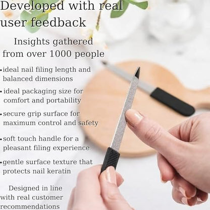 Professional Sapphire Black Nail File – Fine & Coarse, 5" Stainless Steel, Double-Sided Metal File, Ergonomic Non-Slip Handle, for Natural, Gel, Acrylic Nails, Manicure & Pedicure Tool Avelisse