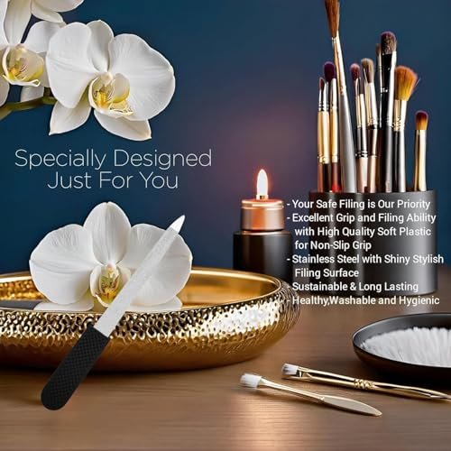 Professional Sapphire Black Nail File – Fine & Coarse, 5" Stainless Steel, Double-Sided Metal File, Ergonomic Non-Slip Handle, for Natural, Gel, Acrylic Nails, Manicure & Pedicure Tool Avelisse
