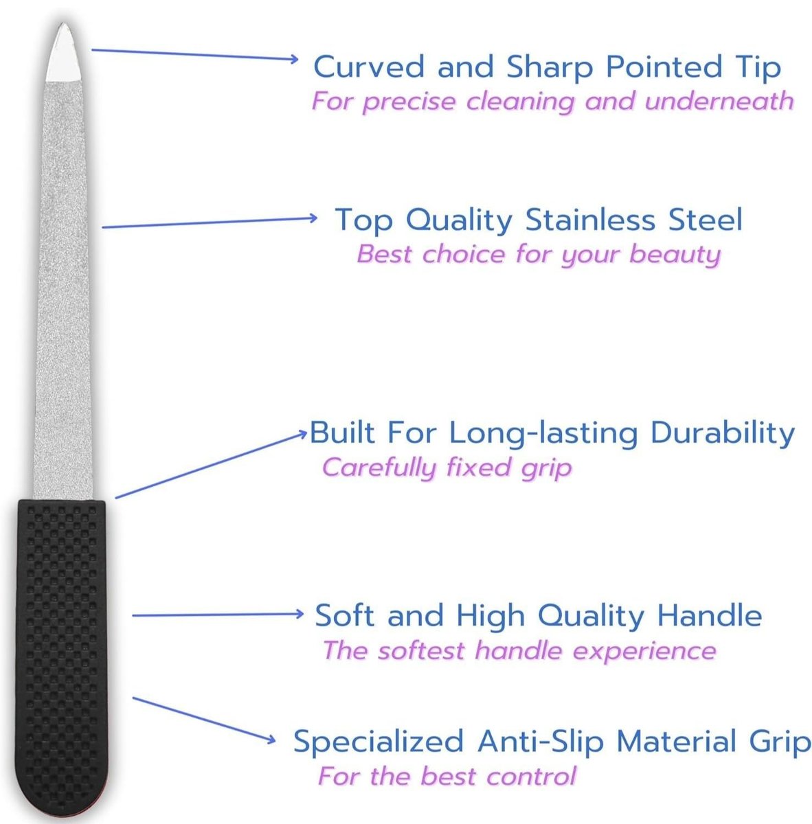 Professional Sapphire Black Nail File – Fine & Coarse, 5" Stainless Steel, Double-Sided Metal File, Ergonomic Non-Slip Handle, for Natural, Gel, Acrylic Nails, Manicure & Pedicure Tool Avelisse