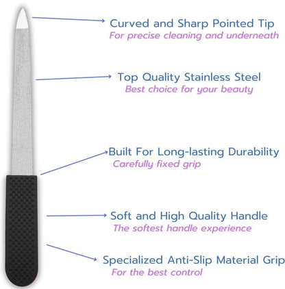Professional Sapphire Black Nail File – Fine & Coarse, 5" Stainless Steel, Double-Sided Metal File, Ergonomic Non-Slip Handle, for Natural, Gel, Acrylic Nails, Manicure & Pedicure Tool Avelisse
