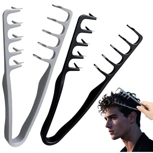 2-Piece Texture Comb Set – Volumizing Wide-Tooth Hair Comb for Men & Women, Wooden Styling Tool for Fluffy, Layered Hairstyles, Waves & Natural Bangs (Grey + Black) - görsel 2