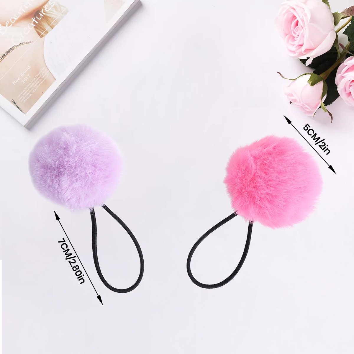 16-Piece Pom Pom Hair Ties – Multicolor Ball Scrunchies for Girls & Women, 2-Inch Elastic Holders - görsel 3