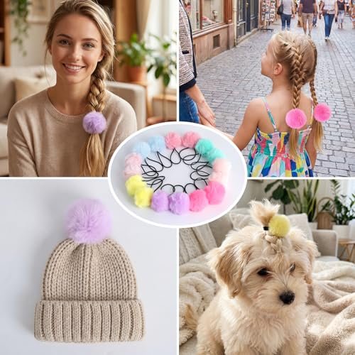16-Piece Pom Pom Hair Ties – Multicolor Ball Scrunchies for Girls & Women, 2-Inch Elastic Holders - görsel 10