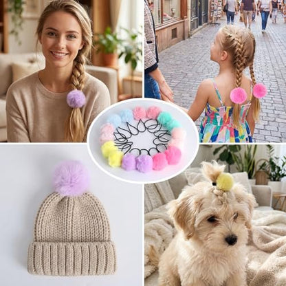 16-Piece Pom Pom Hair Ties – Multicolor Ball Scrunchies for Girls & Women, 2-Inch Elastic Holders