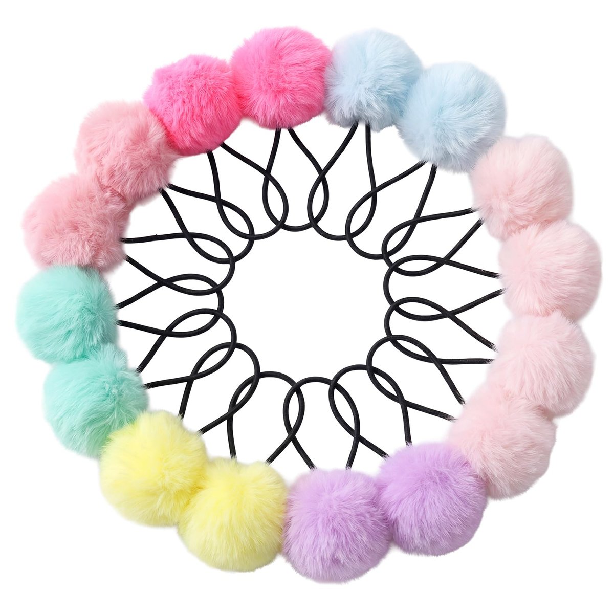 16-Piece Pom Pom Hair Ties – Multicolor Ball Scrunchies for Girls & Women, 2-Inch Elastic Holders - görsel 1