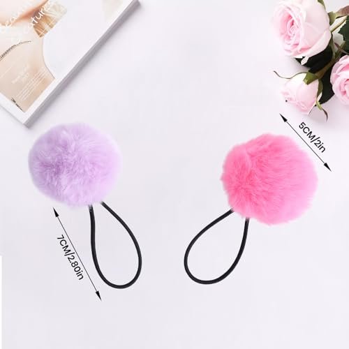 16-Piece Pom Pom Hair Ties – Multicolor Ball Scrunchies for Girls & Women, 2-Inch Elastic Holders - görsel 4