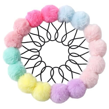 16-Piece Pom Pom Hair Ties – Multicolor Ball Scrunchies for Girls & Women, 2-Inch Elastic Holders